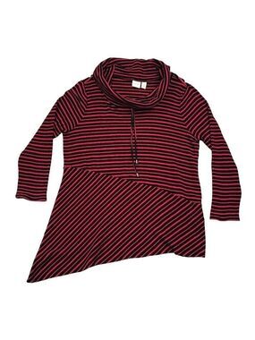 Chico's Zenergy Red and Black Striped Cowl Neck Sweater Size 3X